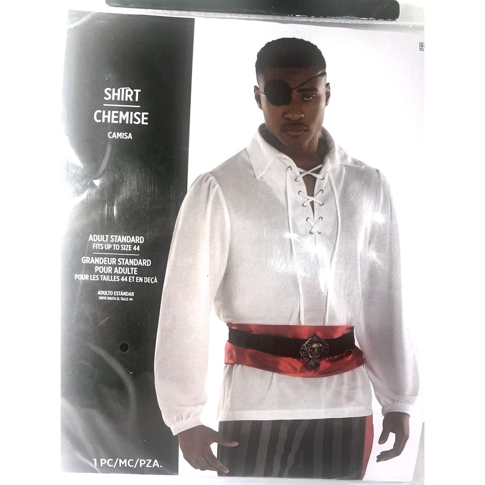 NWT Mens Pirate Shirt White Renaissance Medieval Costume Adult Up to Size 44